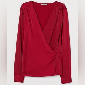 NWT h&m V-Neck Wrapover Red Satin Blouse